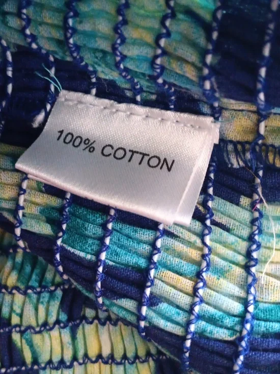 Antica Sartoria Blue Floral Off Shoulder Top OS Smocked Cotton Puff Sleeve - Picture 7 of 7